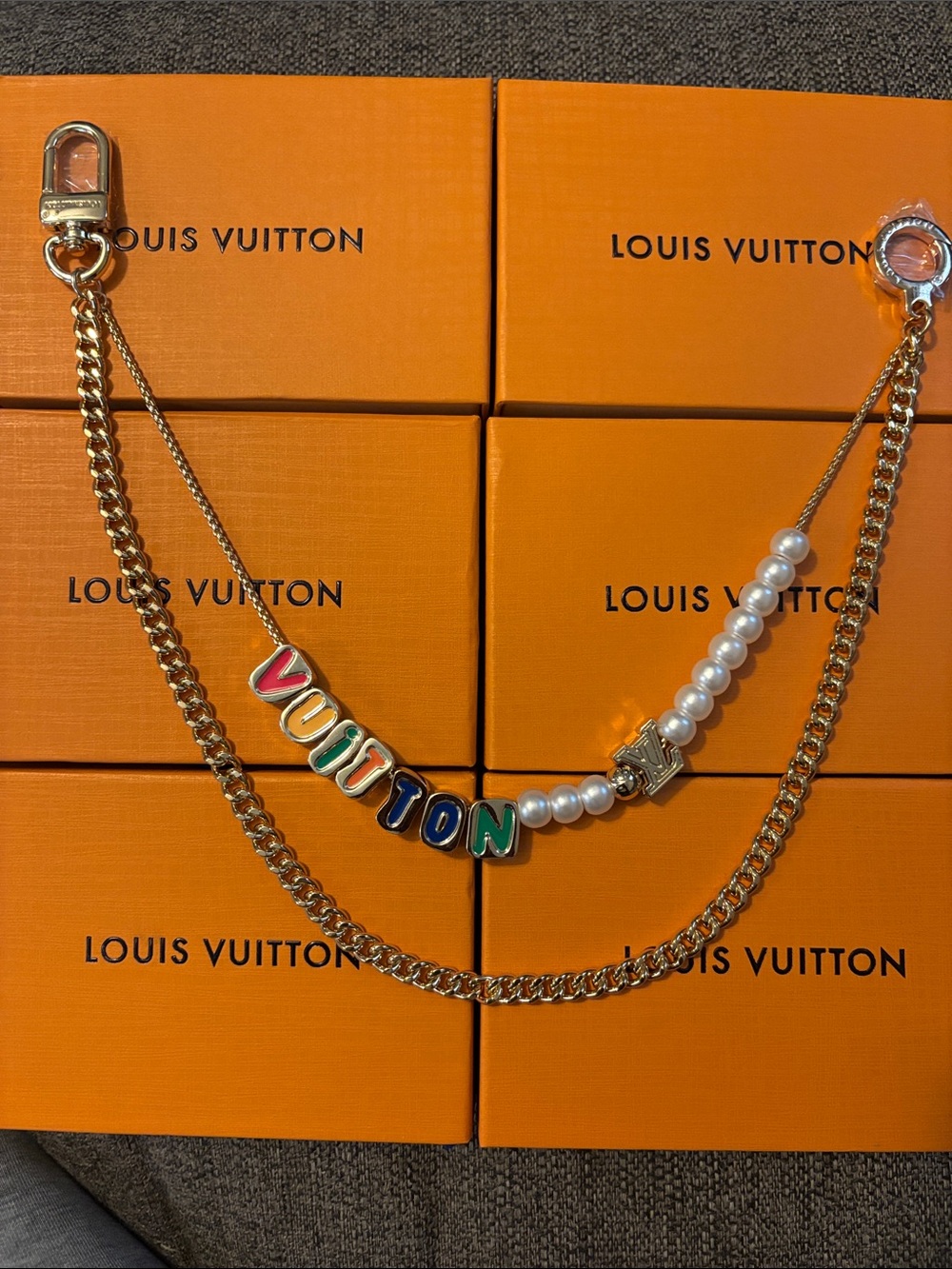 Louis Vuitton Multicolor Logo Pearl Purse Chain